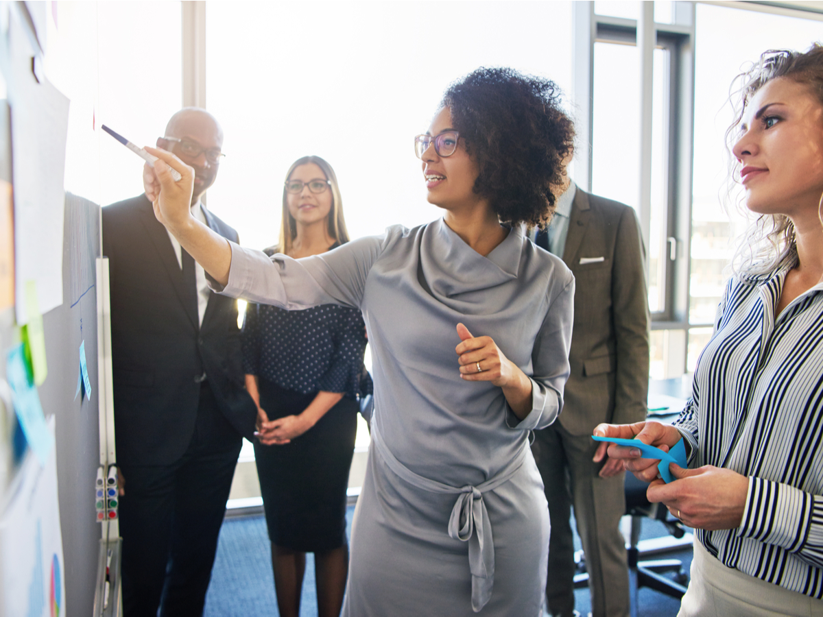 Diverse group of focused businesspeople