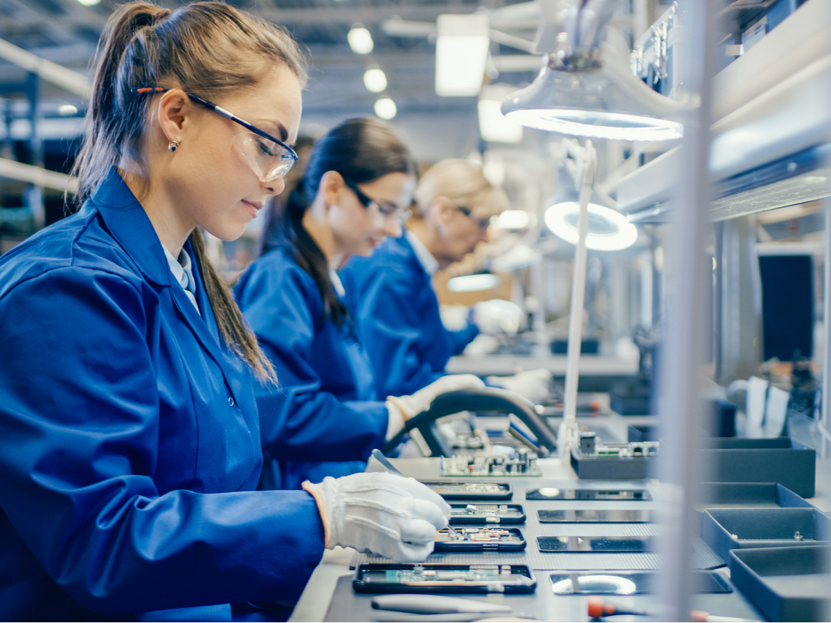 electronics-female-factory-workers-blue-work